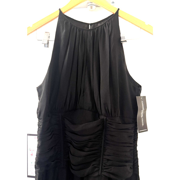 NWT CARMEN MARC VALVO Signature Black Silk Formal dress sz 14 halter sleeveless - Picture 4 of 13